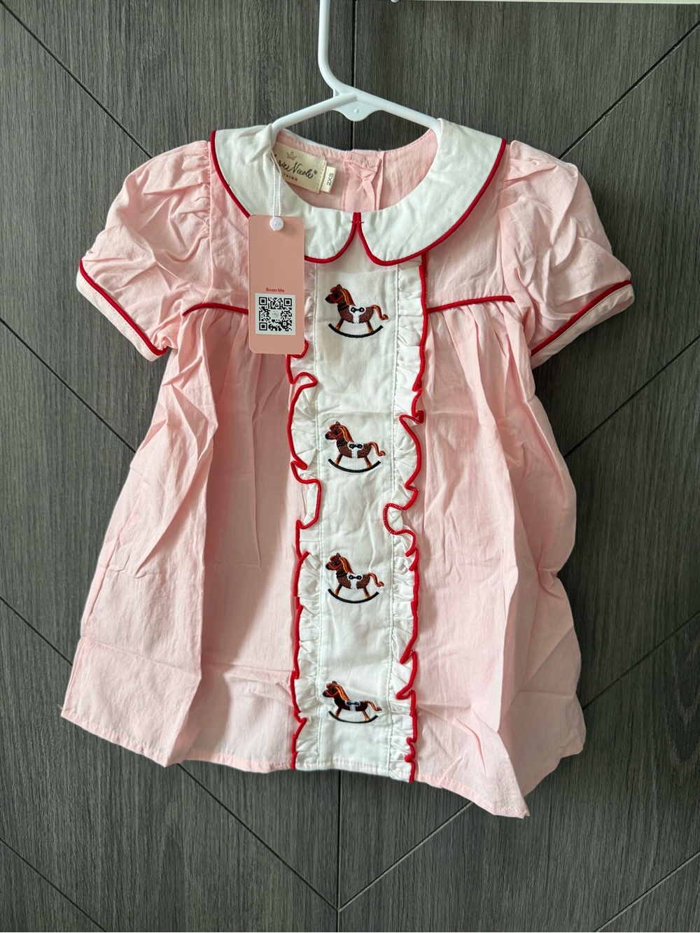 Marie Nicole Pink Embroidered Rocking Horse Toddler Girl Dress